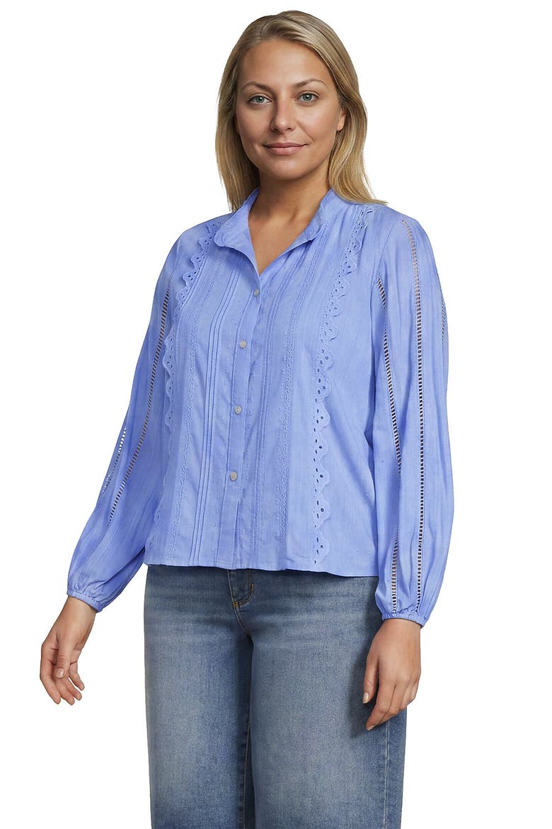 Ruffle Neck Button Front Shirt, Main, color, Clear Blue Sky