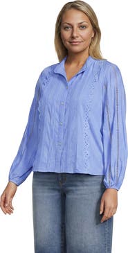 Lands' End Ruffle Neck Button Front Shirt
