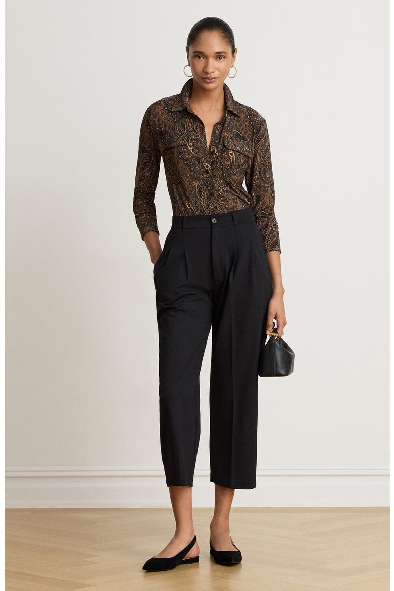 Paisley Stretch Jersey Button-Up Shirt, Alternate, color, BLACK/ MULTI