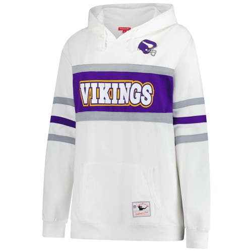 Mitchell & Ness White Minnesota Vikings Plus Size Head Coach Throwback Pullover Hoodie In Gray