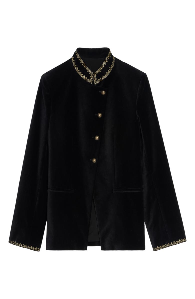 Zadig & Voltaire Verysa Brocade Collar Velveteen Jacket, Alternate, color, Black