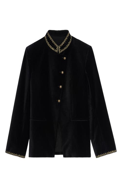 Zadig & Voltaire Verysa Brocade Collar Velveteen Jacket In Black