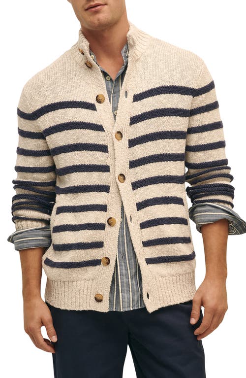 Brooks Brothers Stripe Cotton & Linen Cardigan In Oat/navy