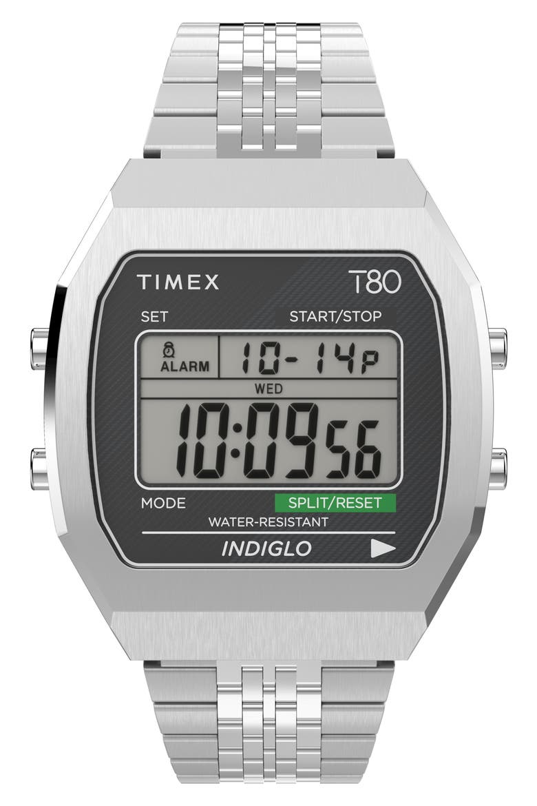 T80 Digital Chronograph Bracelet Watch, 36.5mm, Main, color, SILVER