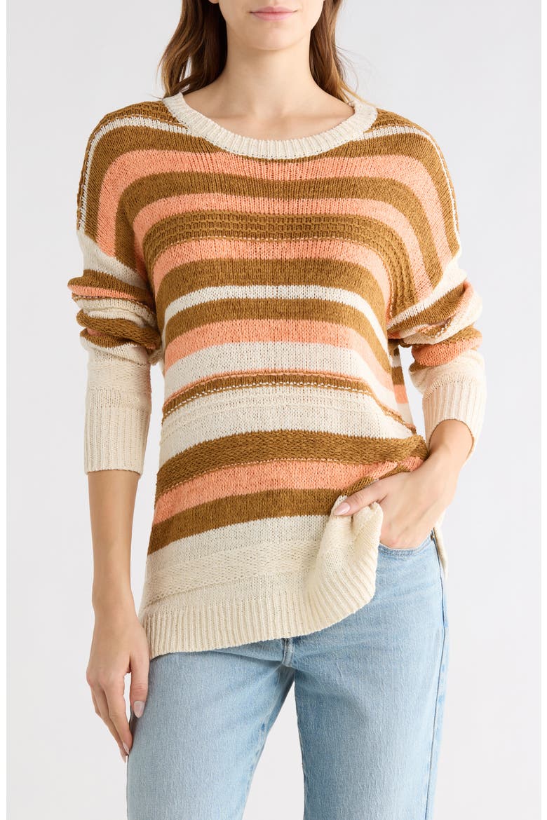 Stripe Crewneck Sweater, Main, color, CAMEL COMBO 2
