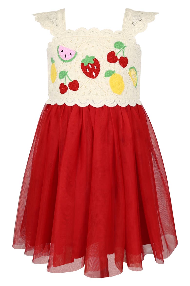 Kids' Crochet Mixed Media Dress, Main, color, IVORY/ RED