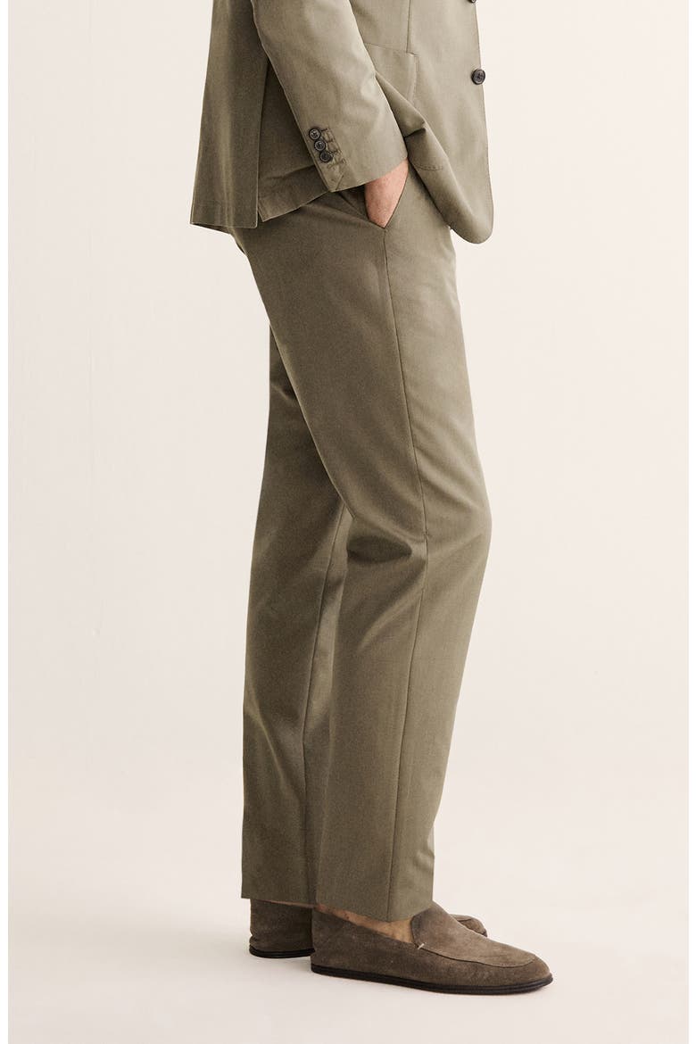 Slim Fit Flat Front Wool & Cotton Twill Pants, Alternate, color, KHAKI GREEN