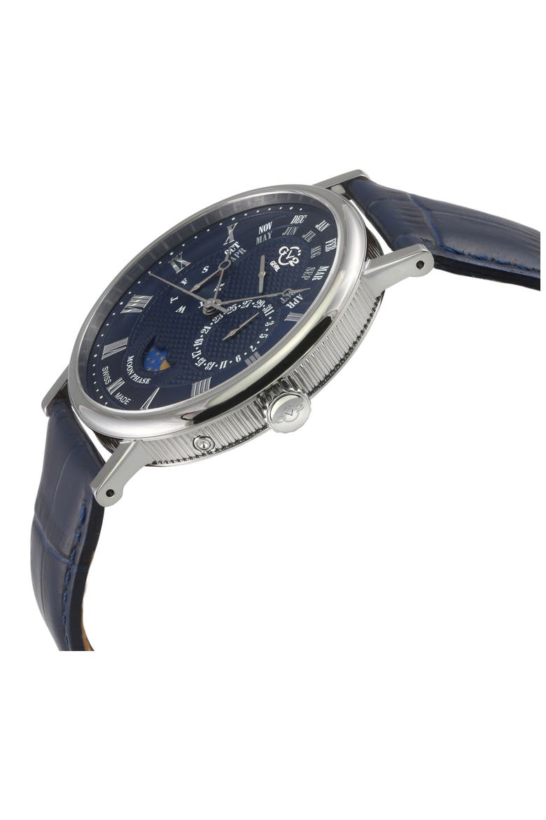 Maestro Croc Embossed Leather Strap Watch, 42mm, Alternate, color, BLUE