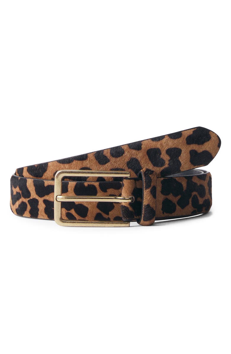 MANGO Leopard Print Genuine Calf Hair Belt, Main, color, 