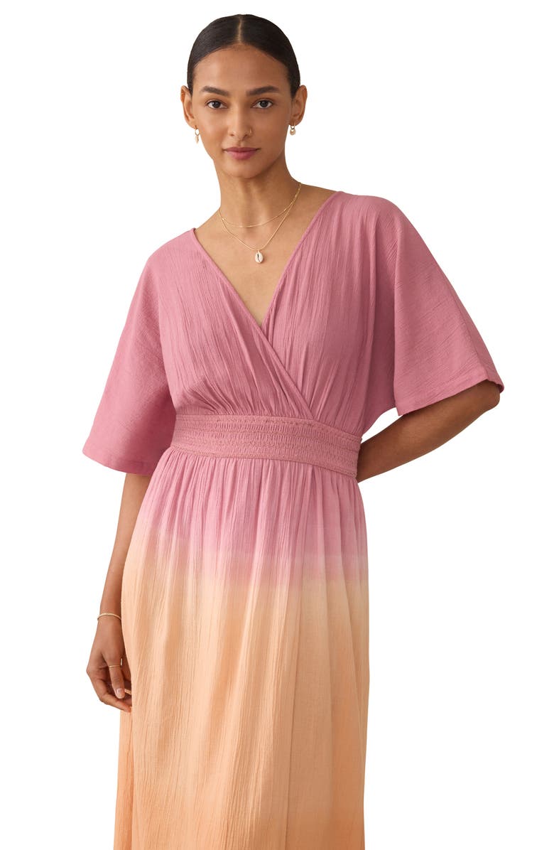 Faherty Mila Ombré Organic Cotton Gauze Maxi Dress, Alternate, color, Sunset Dip Dye