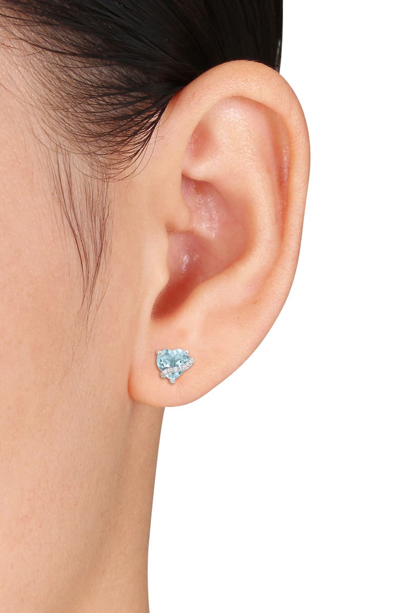 DELMAR Sky Blue Topaz & Diamond Heart Stud Earrings, Alternate, color, 