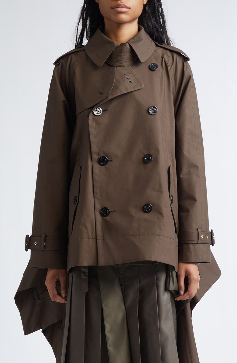 Sacai Cascade Panel Trench Coat, Main, color, Brown