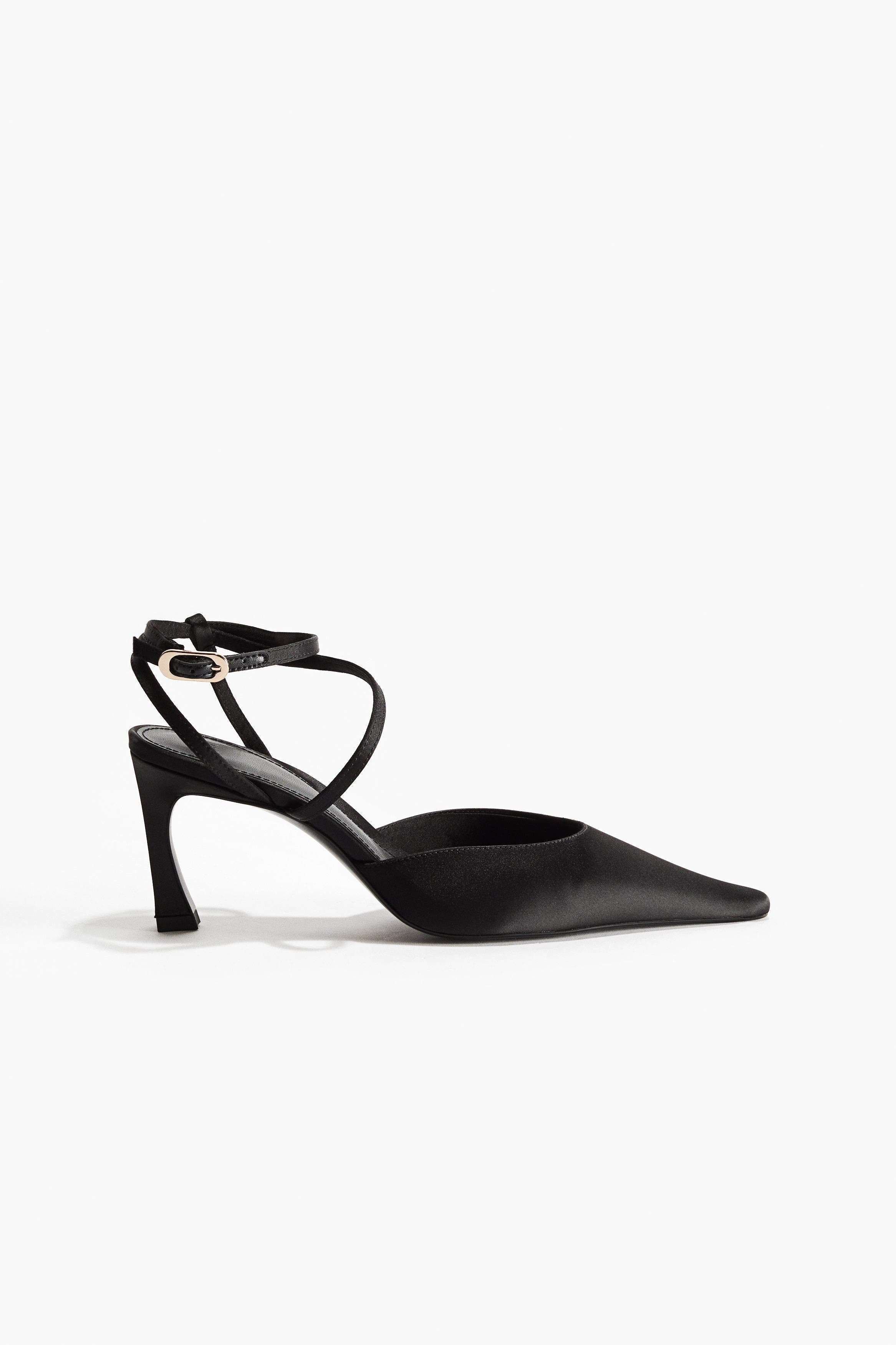 H&M Pointed Satin Court Shoes, Main, color, Black