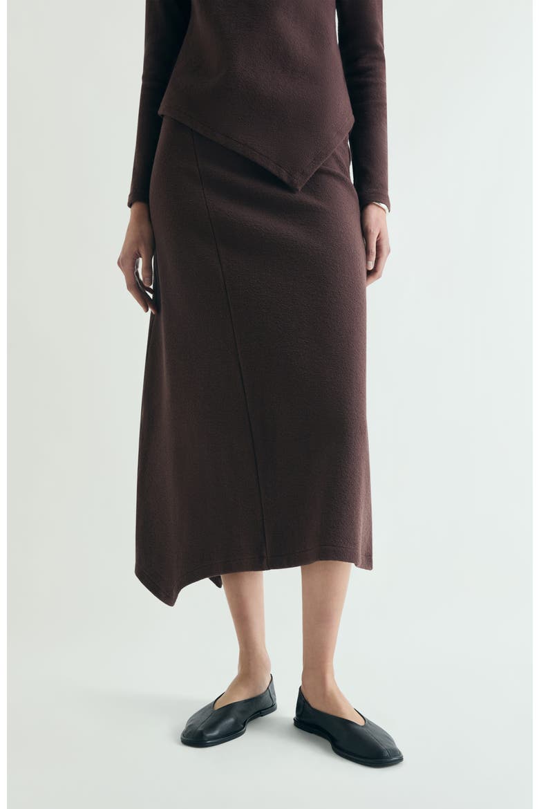 Asymmetrical Knit Midi Skirt, Main, color, Brown