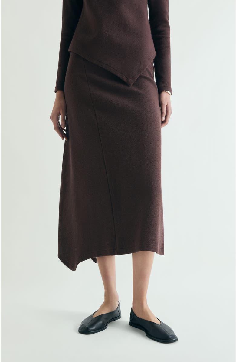 Scalpers Asymmetrical Knit Midi Skirt, Main, color, Brown