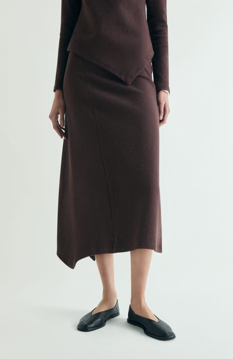 Asymmetrical Knit Midi Skirt