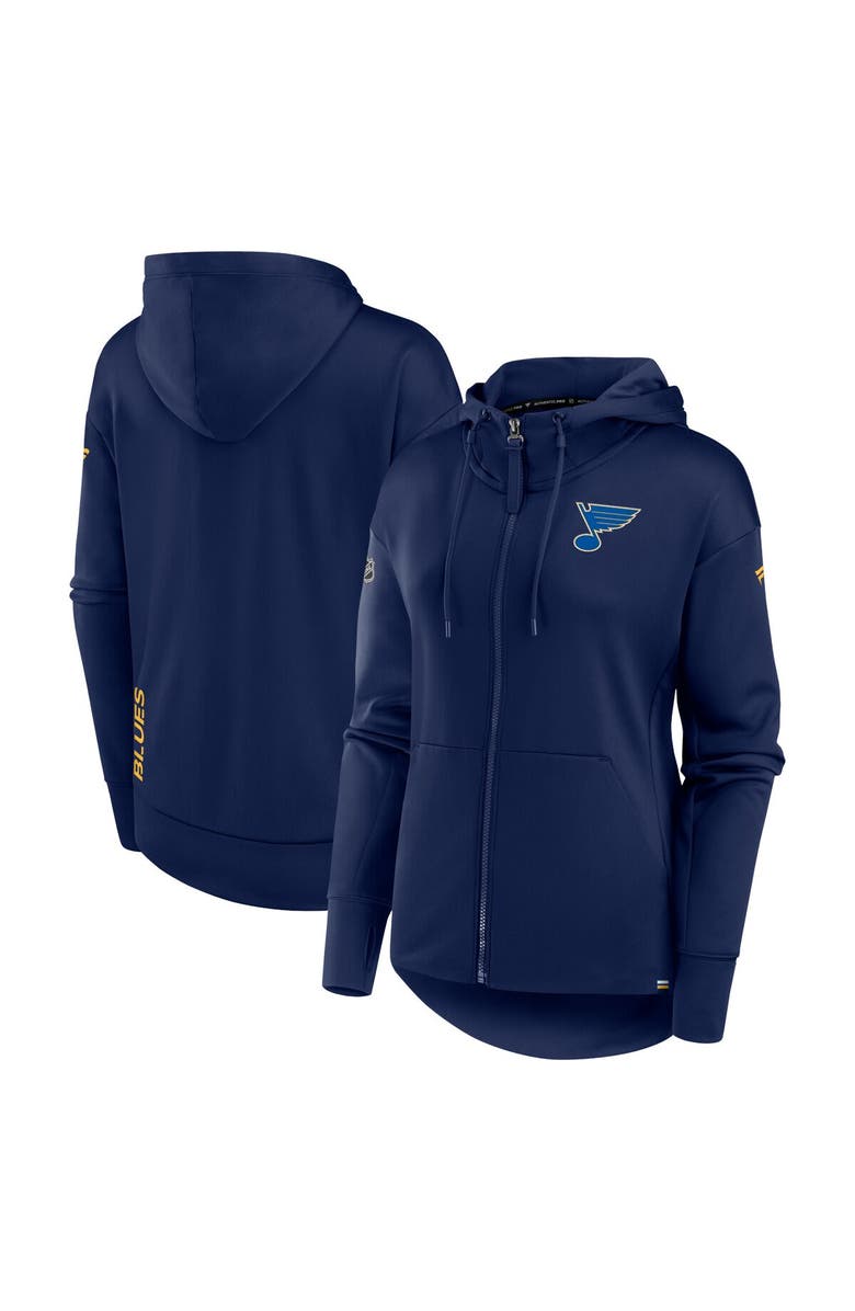 FANATICS Women's Fanatics Branded Navy St. Louis Blues Authentic Pro Scuba Full-Zip Hoodie, Main, color,