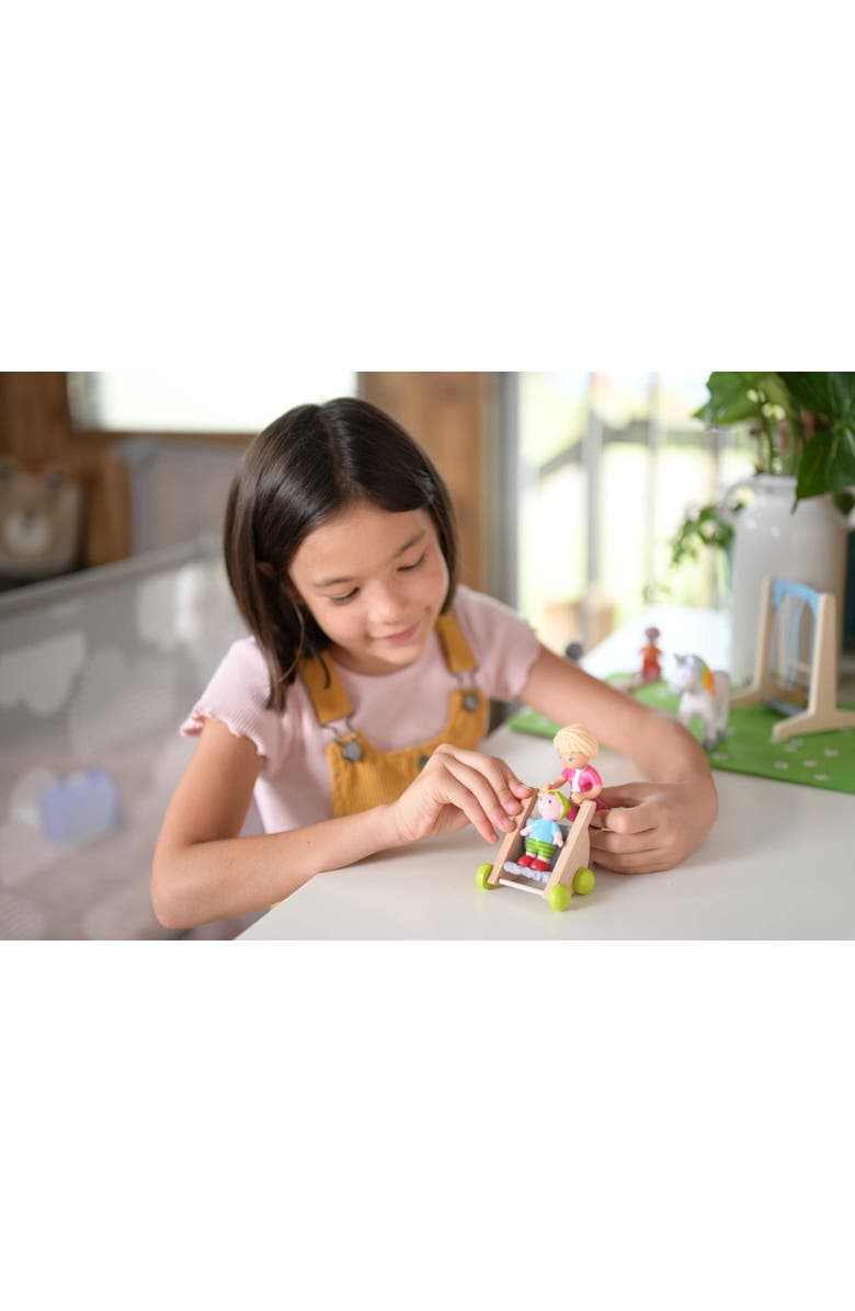 HABA Little Friends Mom Melanie and Baby Liam Dollhouse Figures with Stroller, Alternate, color, Multi