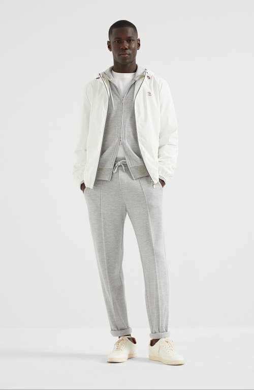 Brunello Cucinelli Men Bonded Nylon Hooded Outerwear Jacket With Logo In Off-white