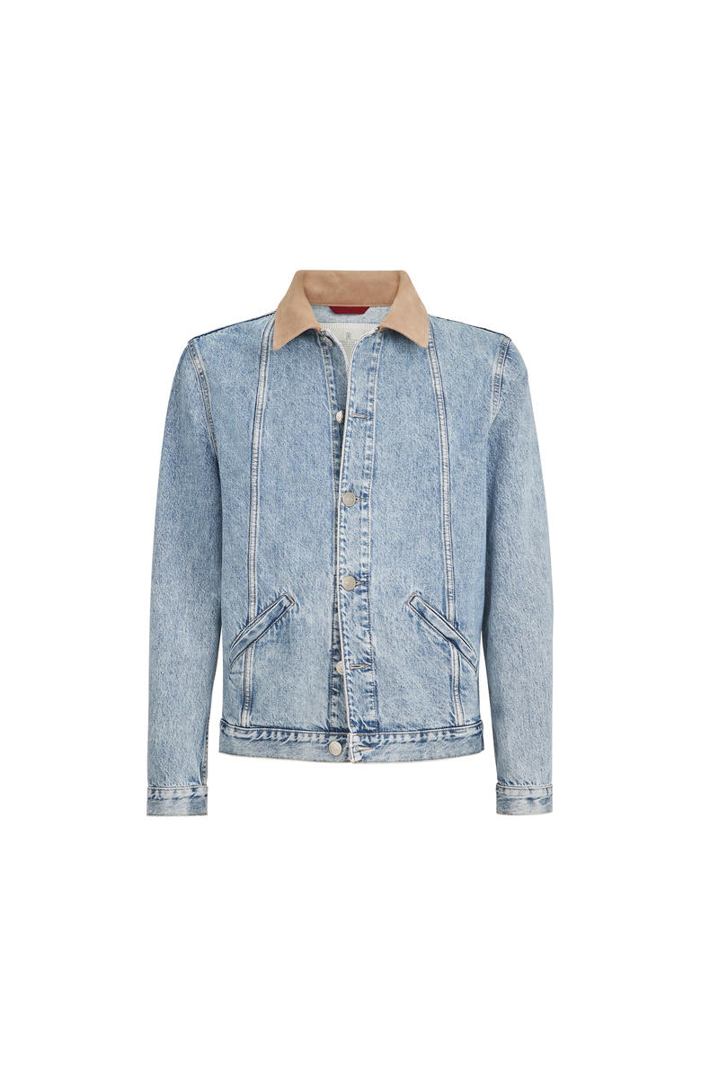 Brunello Cucinelli Denim outerwear jacket with suede collar, Main, color, Light Denim