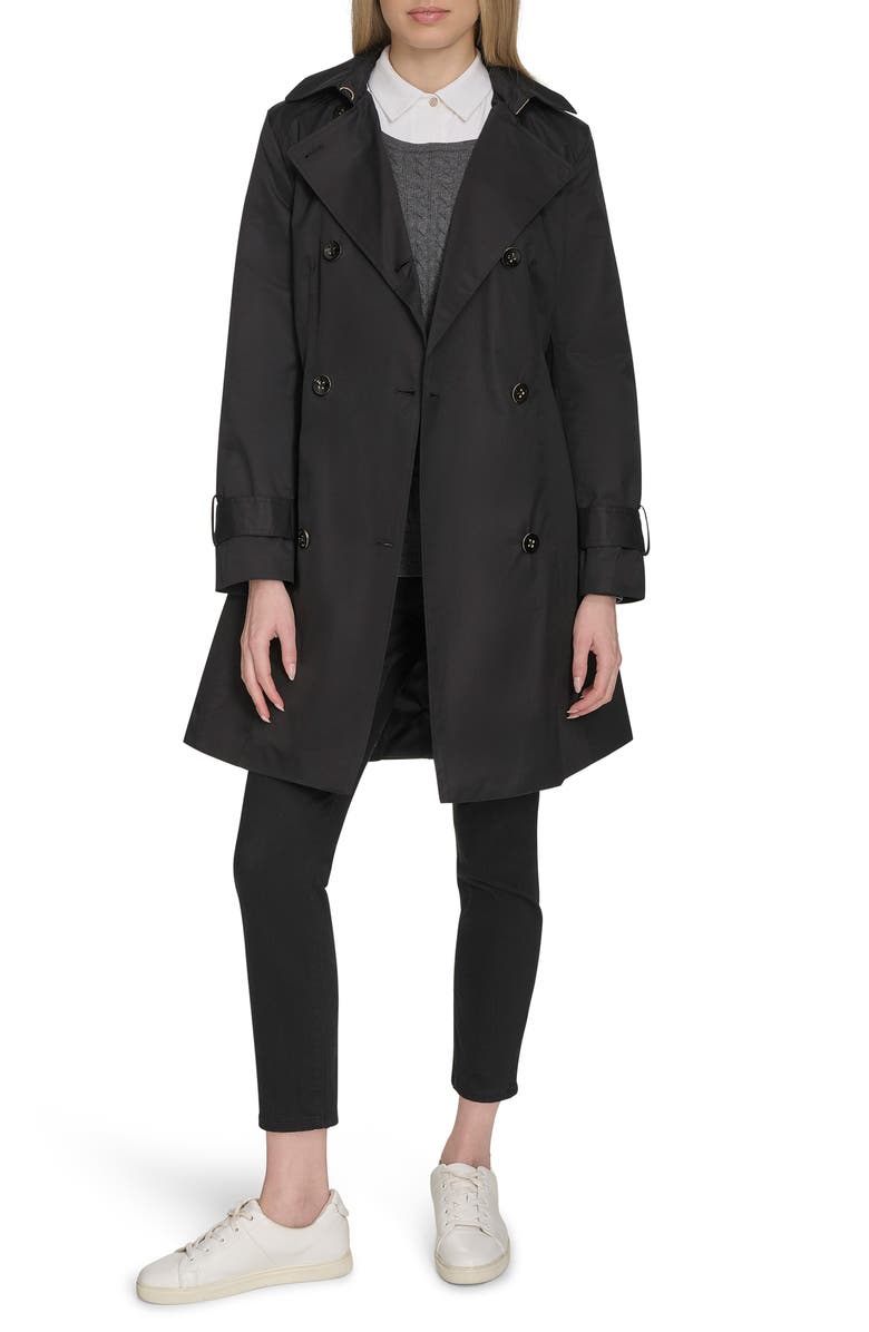 Cole Haan Signature Water Resistant Trench Coat with Removable Hood, Alternate, color, Black
