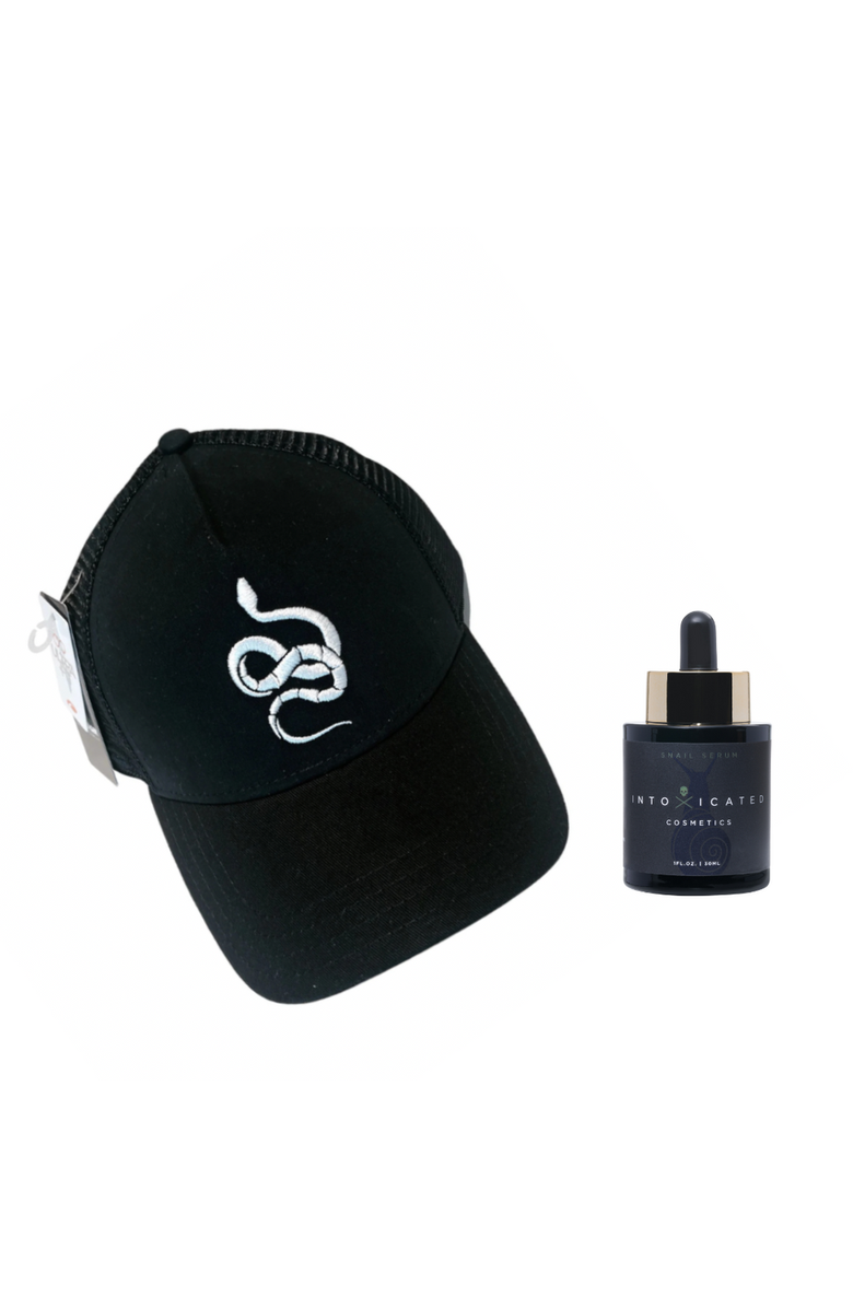 Intoxicated Cosmetics Snail Serum + Intoxicated Cosmetics Hat Bundle | 1 fl oz/ 30 ml | Anti-Aging Formula with Vegan Snake Peptides | Hydrating Hyaluronic Acid | Niacinamide for Radiant Skin Repair, Main, color, NO COLOR