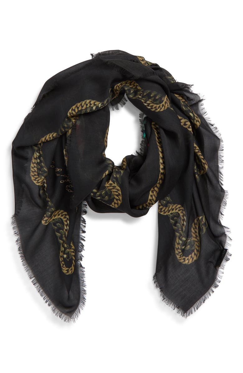 AllSaints Ania Chain Print Square Scarf, Alternate, color, Black