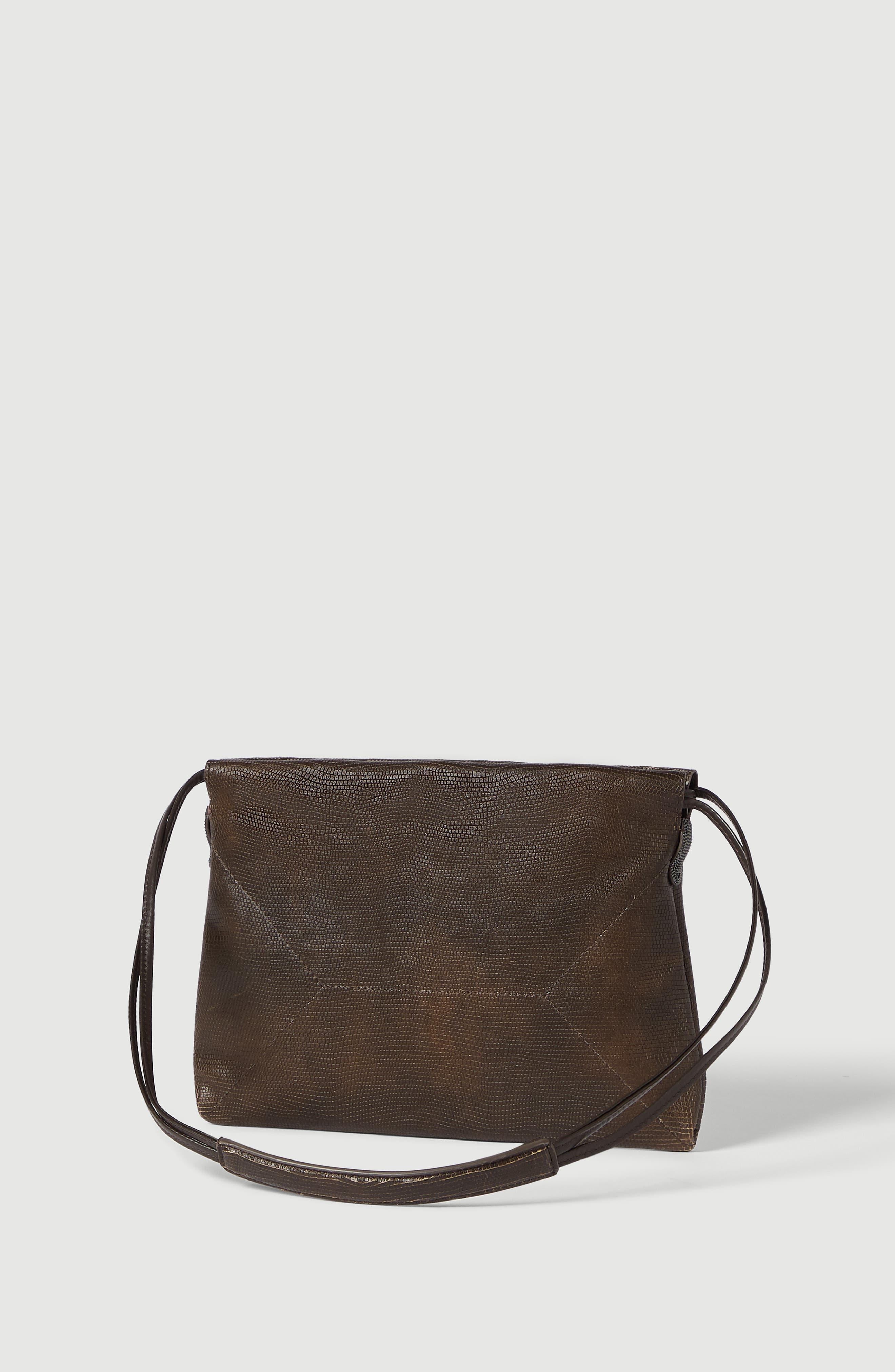 Pouch bag in lizard-effect calfskin, Alternate, color, Rust Brown
