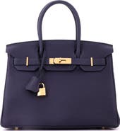 Pre-Owned Hermes Birkin Handbag Blue Togo with Gold Hardware 30