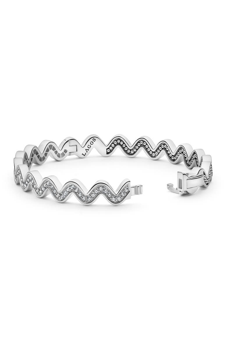 Caviar Spark Diamond Wave Bangle, Alternate, color, SILVER