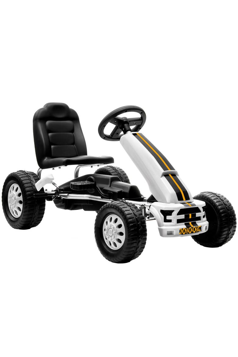 Pedal Go Kart for Kids with Lightweight Aluminum Frame, Steering Wheel, Go Cart Ride on Toy with Manual Brake, Main, color, White