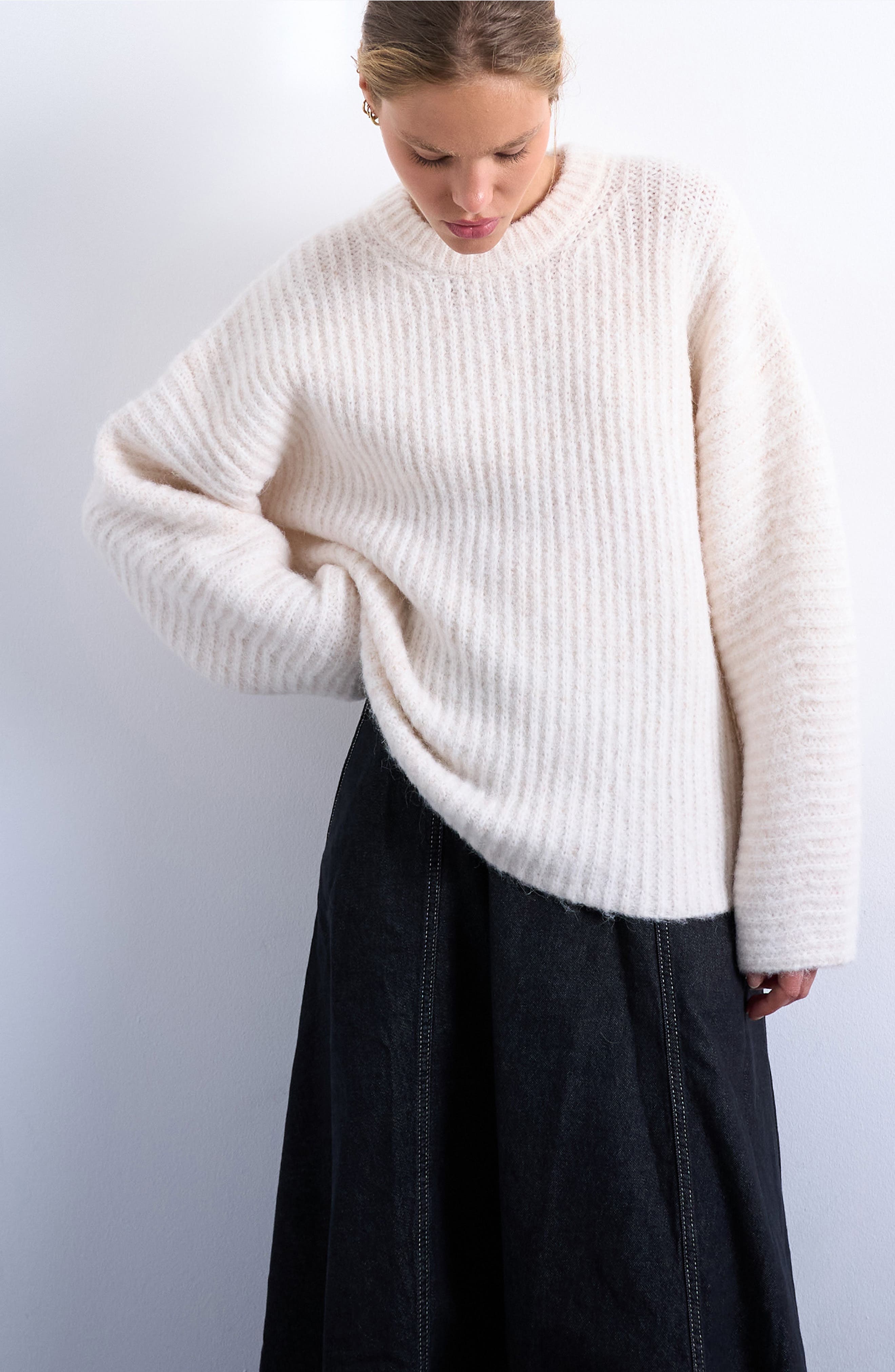 Topshop Balloon Sleeve Crewneck Rib Sweater