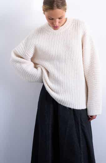 Balloon Sleeve Crewneck Rib Sweater