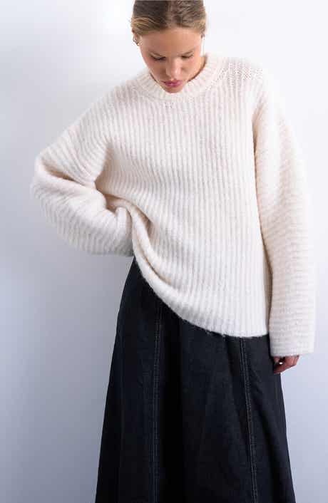 Topshop Balloon Sleeve Crewneck Rib Sweater