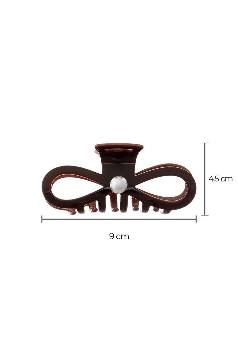 Two Tone Pearl Bow Cutout Claw Clip, Alternate, color, Brown