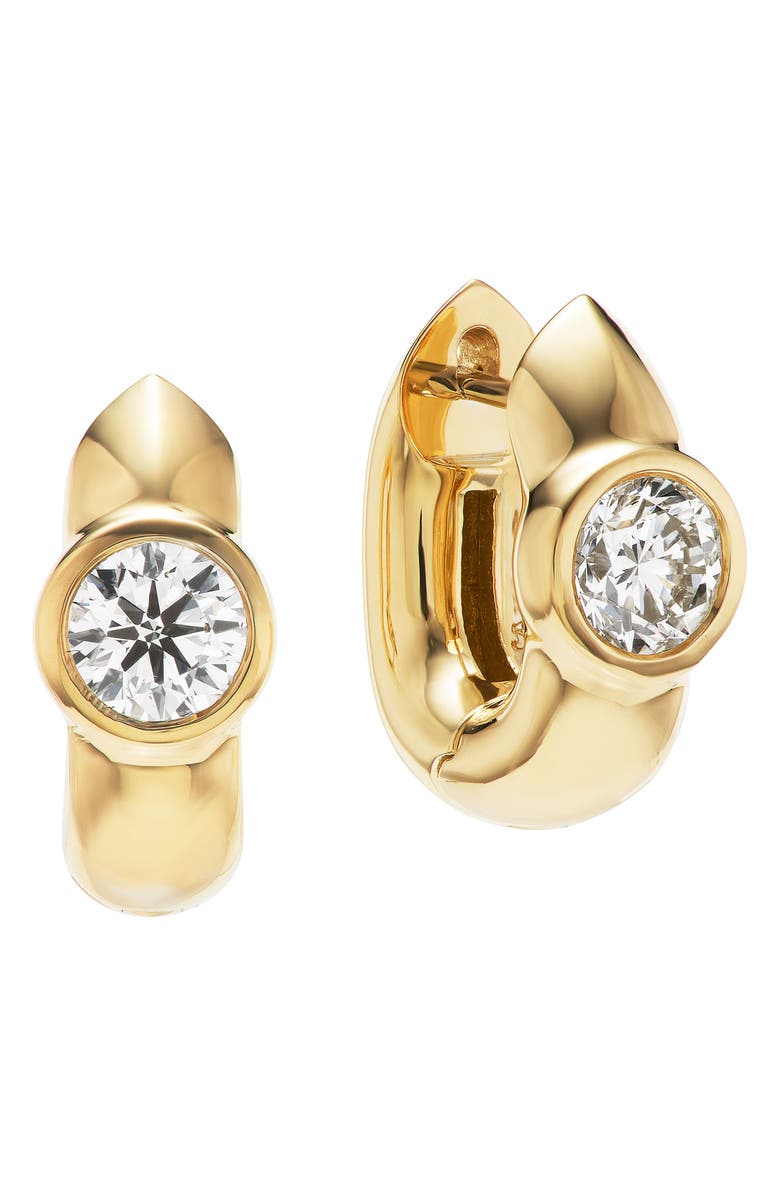 Uniform Object Tusk Round Cut Diamond Huggie Hoop Earrings, Main, color, Yellow Gold