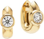 Uniform Object Tusk Round Cut Diamond Huggie Hoop Earrings