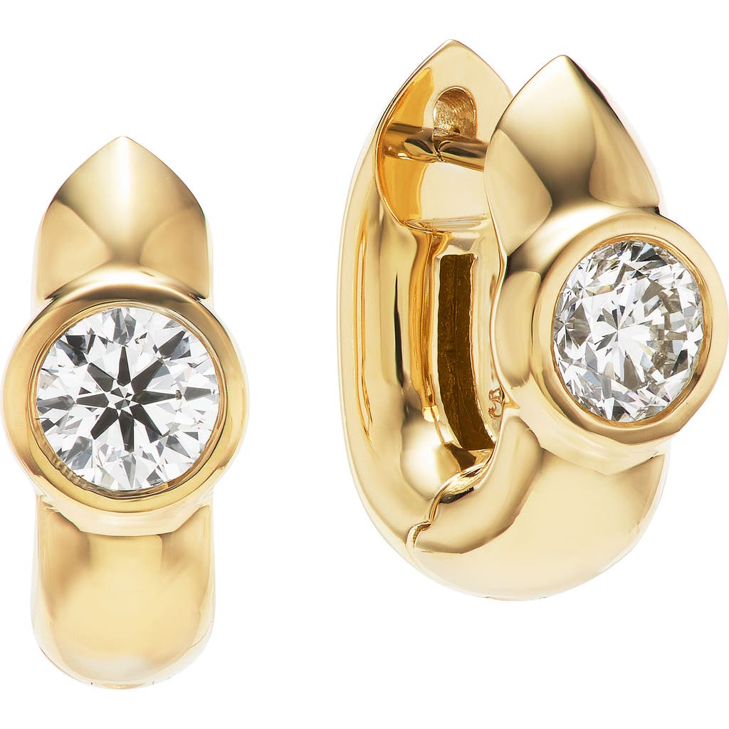 Uniform Object Tusk Round Cut Diamond Huggie Hoop Earrings In Brown