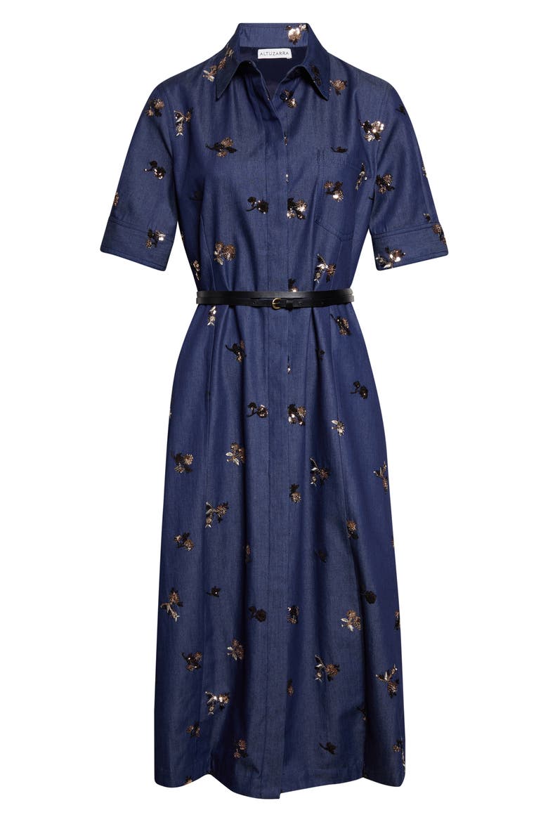 Kieran Embellished Belted Denim Shirtdress, Alternate, color, 000479 MIDNIGHT