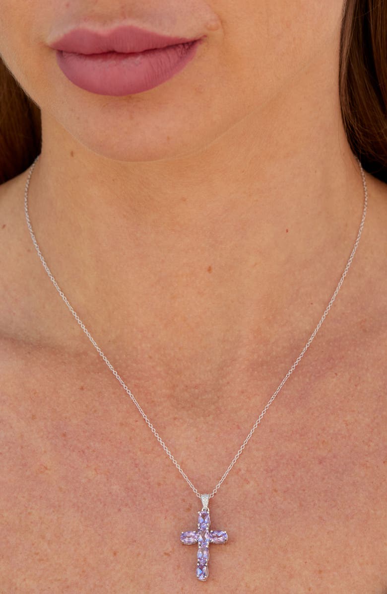 SAVVY CIE JEWELS Amethyst Cross Pendant Necklace, Alternate, color,