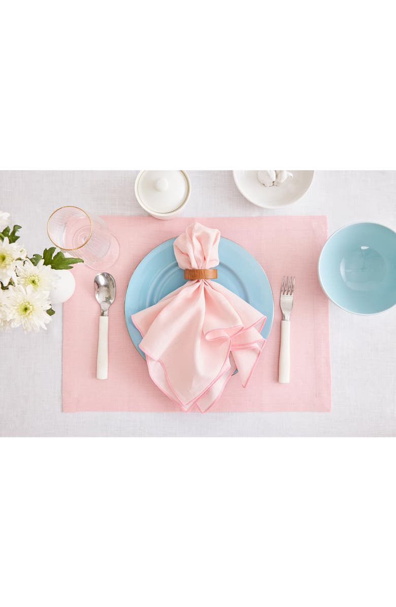 Solino Home Linen Dinner Napkins - Bianca Merrow Stitch, 20" x 20" Inch, Alternate, color, Pink