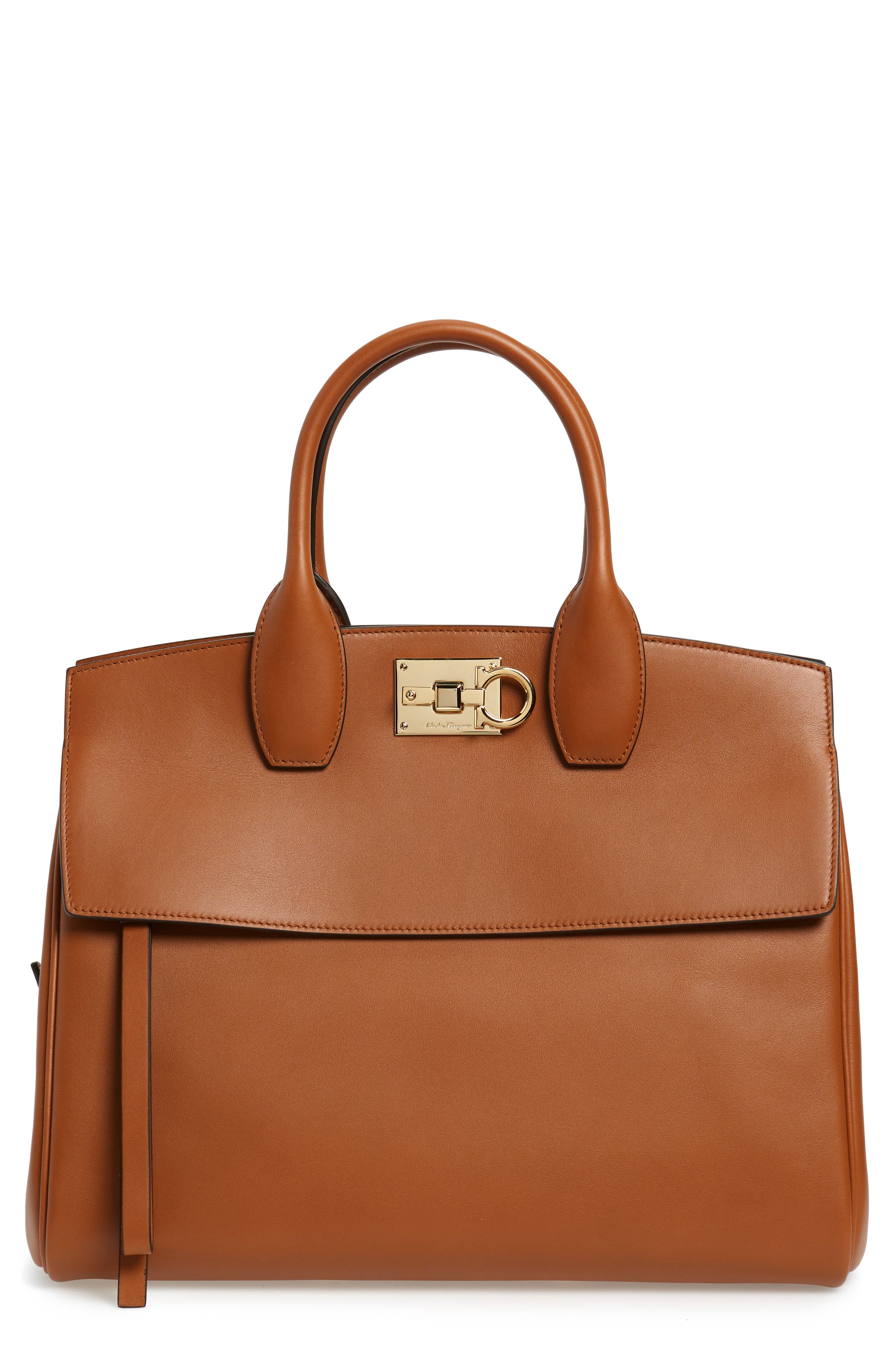 FERRAGAMO Salvatore Ferragamo Medium The Studio Calfskin Leather Top Handle Bag, Main, color, 