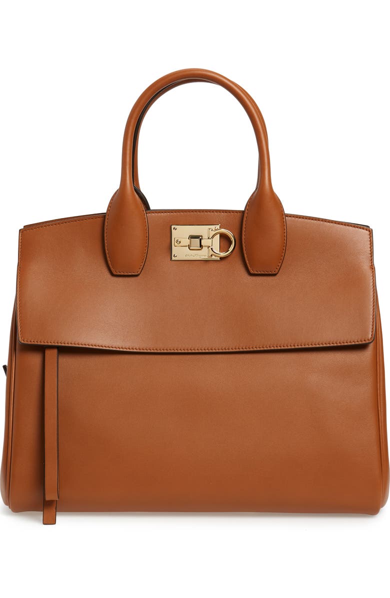 FERRAGAMO Salvatore Ferragamo Medium The Studio Calfskin Leather Top Handle Bag, Main, color,