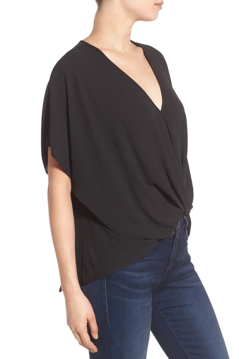 Twist Front Woven Top, Alternate, color, BLACK