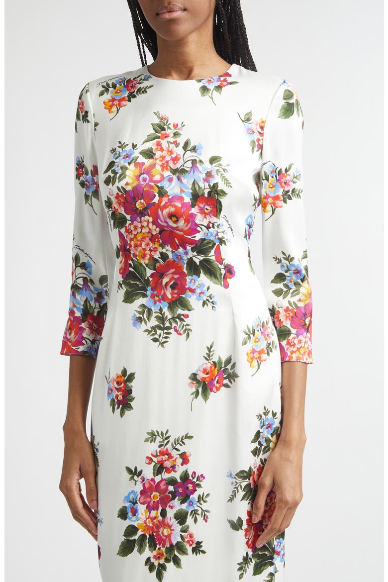 Floral Satin Midi Dress, Alternate, color, MAZZ.FIORI F.BIANCO