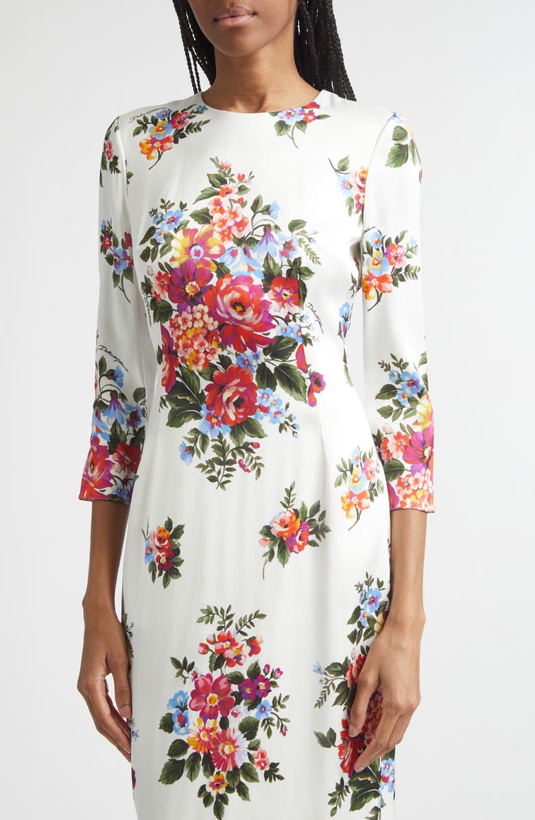 Dolce&Gabbana Floral Satin Midi Dress, Alternate, color, Mazz.fiori F.bianco