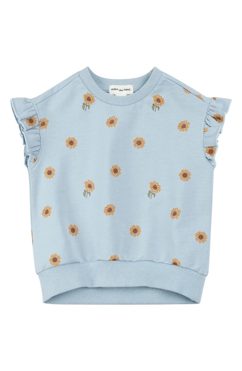 MILES THE LABEL Kids' Sunflower Print Ruffle Shoulder French Terry Top, Main, color, 