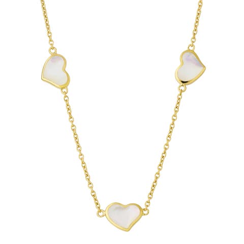 Triple Station Heart 20" Necklace Set In Sterling Silver With 18K Gold Overlay