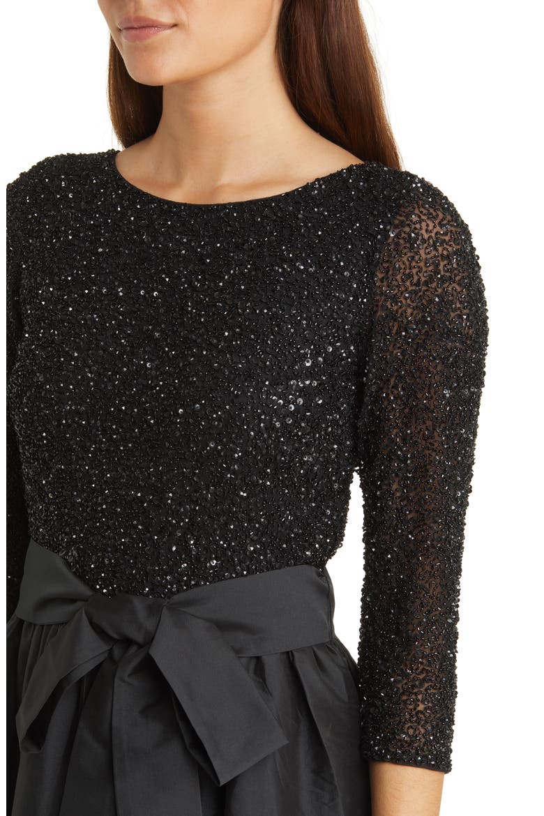 Beaded Bodice & Taffeta High-Low Gown, Alternate, color, BLACK