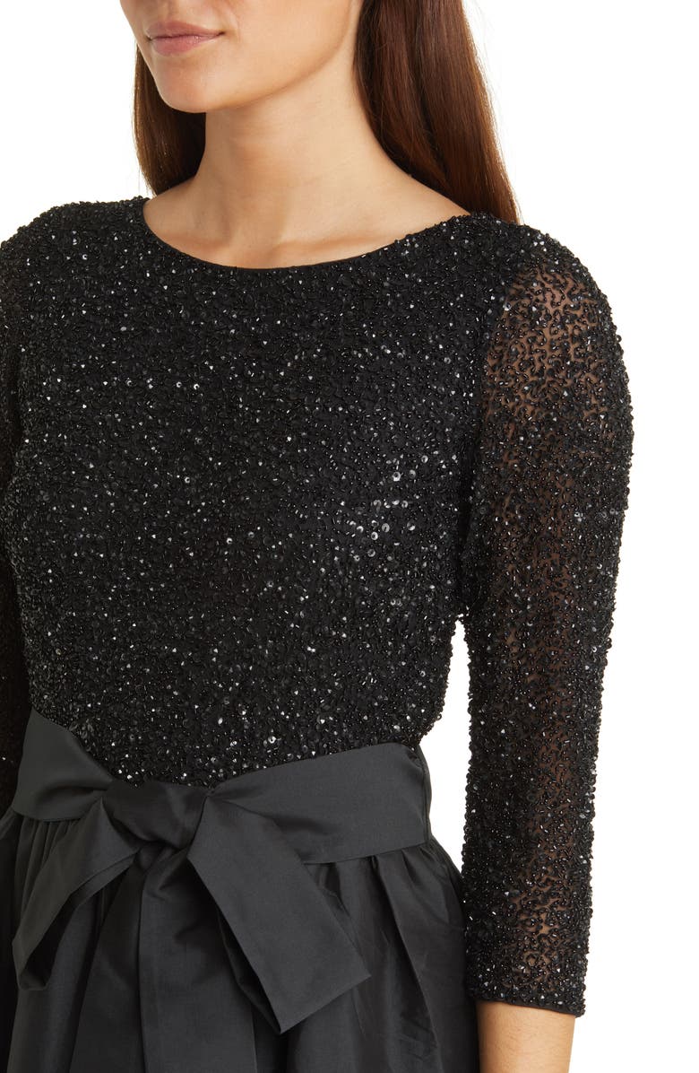 Pisarro Nights Beaded Bodice Taffeta A-Line Gown, Alternate, color, Black 001